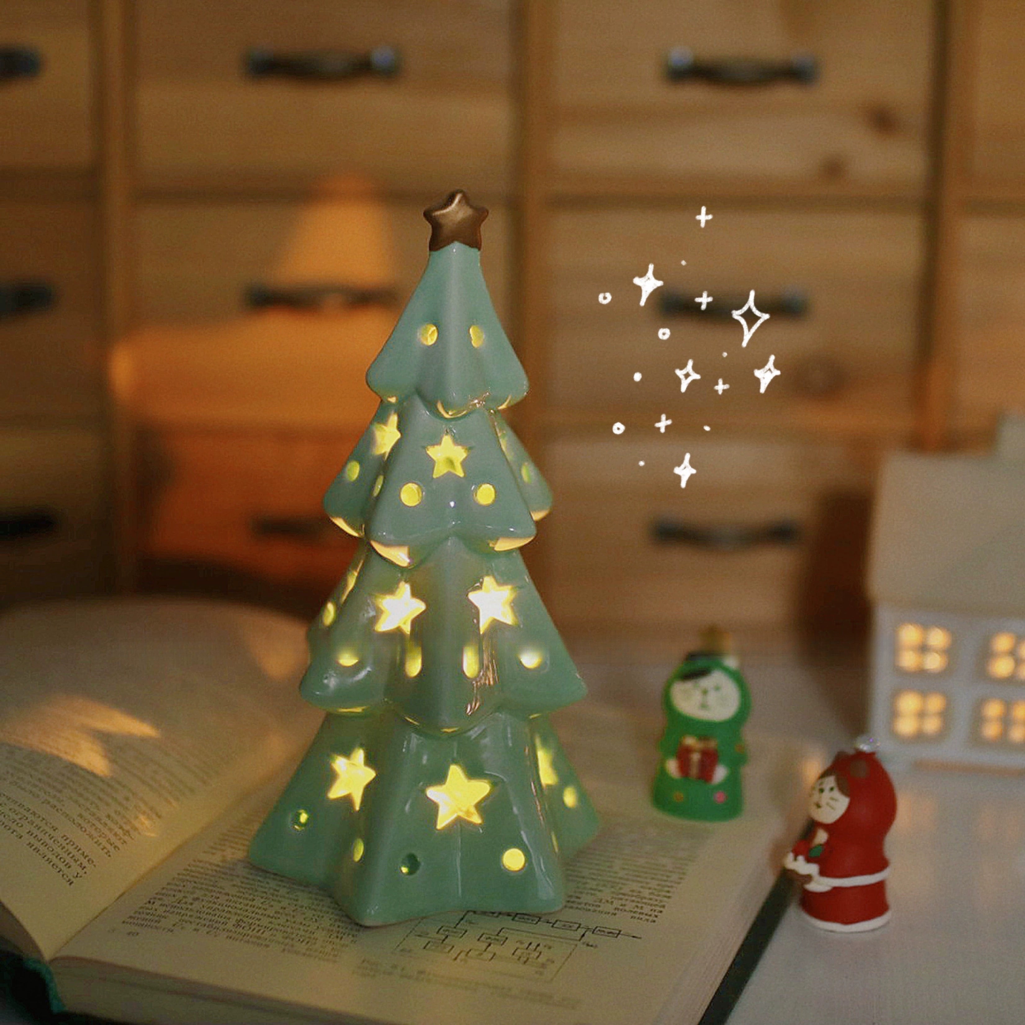 Ceramic Christmas Tree Night Light – Starry Ceramic Night Light  Decorla