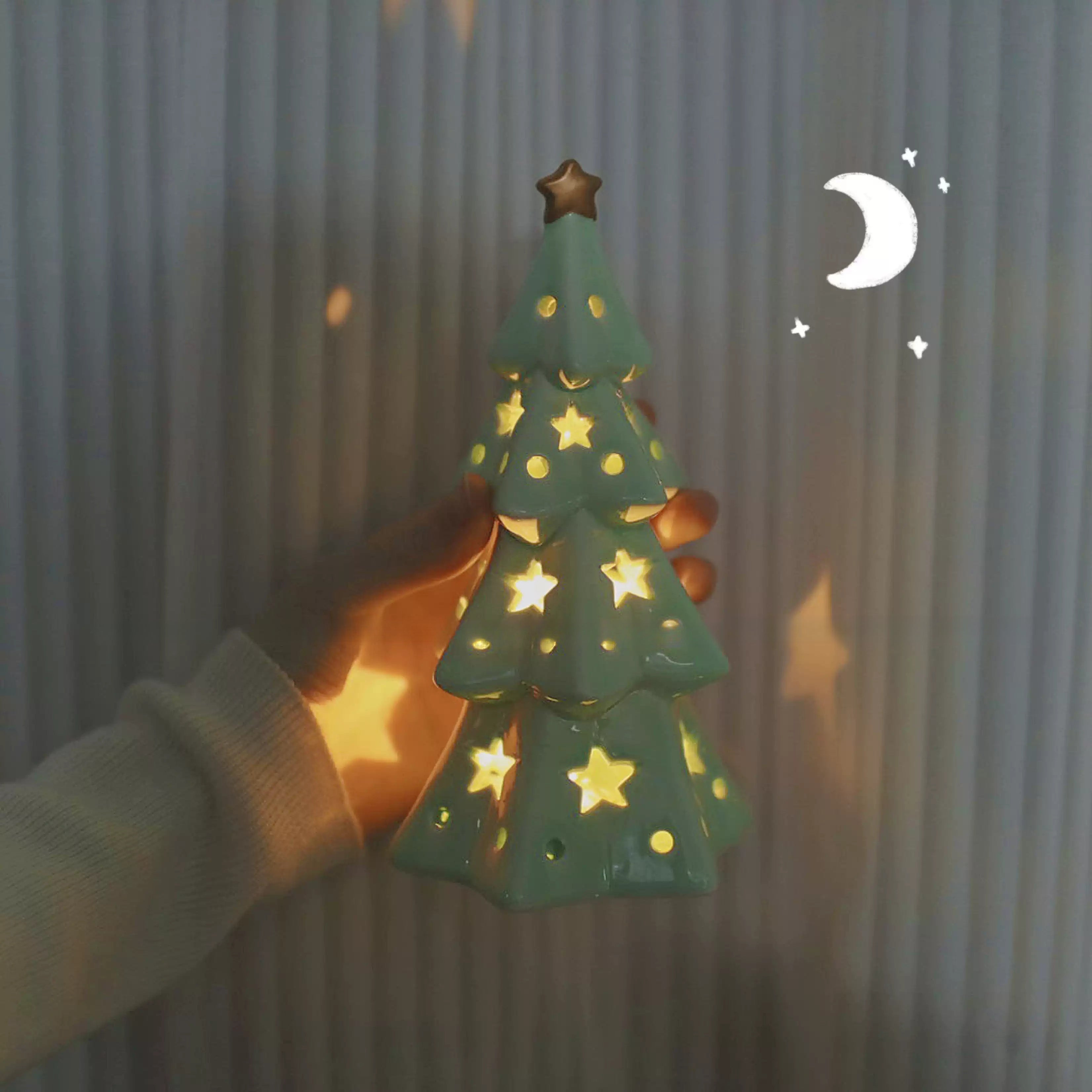 Ceramic Christmas Tree Night Light – Starry Ceramic Night Light  Decorla