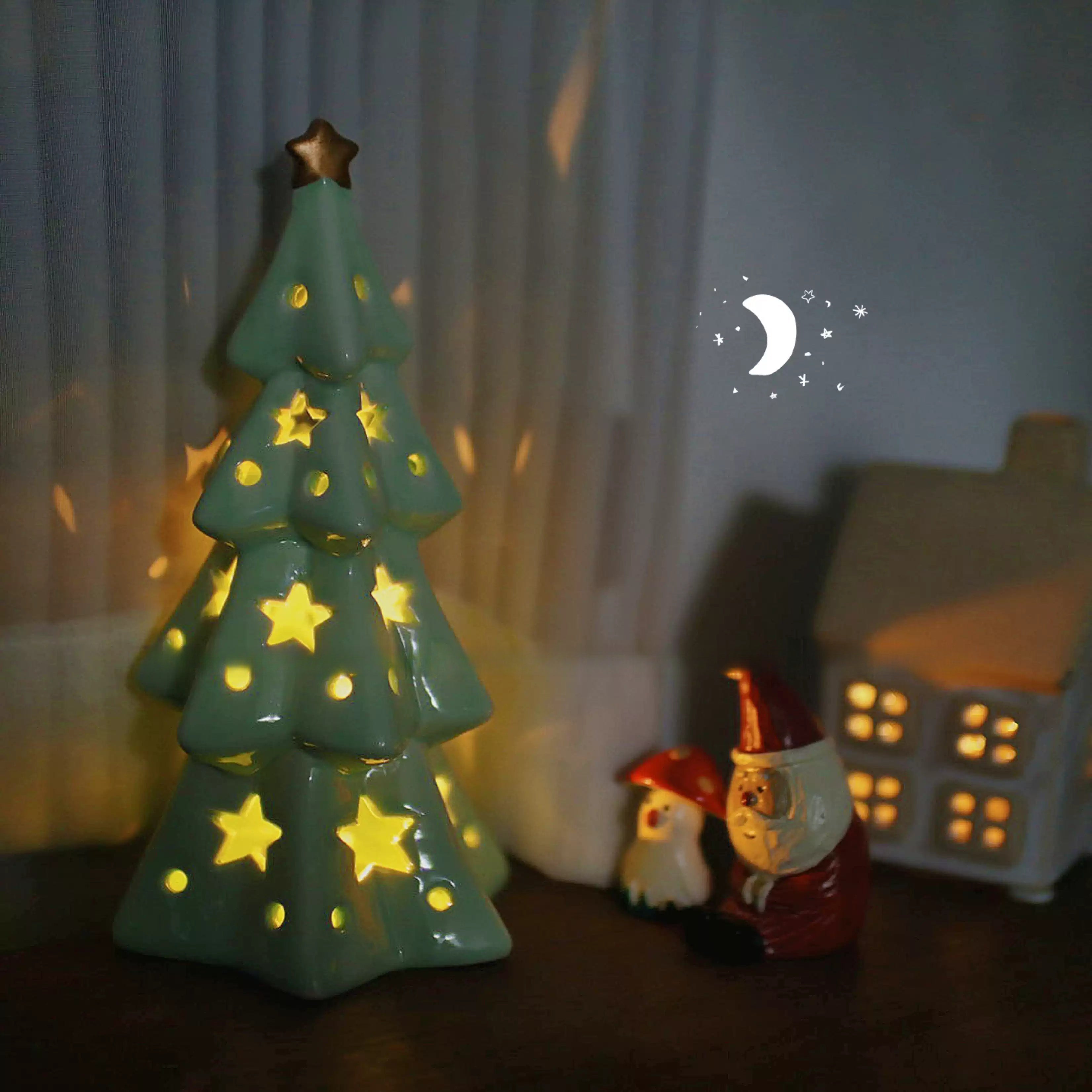 Ceramic Christmas Tree Night Light – Starry Ceramic Night Light  Decorla