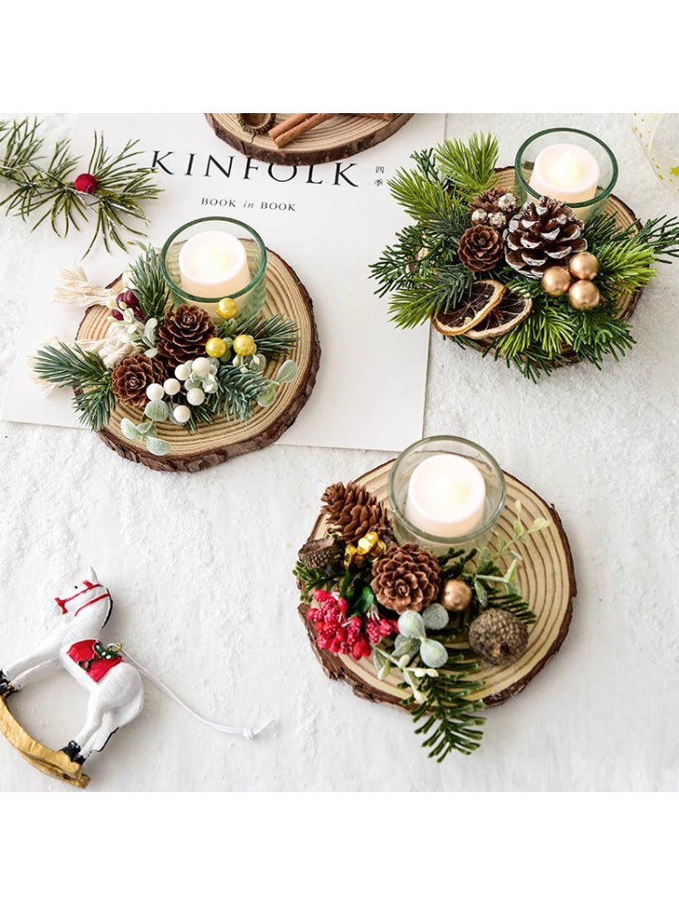 Christmas Candle Holder Decor – Rustic Pine Cone & Red Berry Holiday Centerpiece  Decorla
