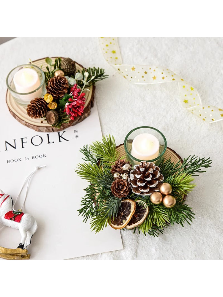 Christmas Candle Holder Decor – Rustic Pine Cone & Red Berry Holiday Centerpiece  Decorla
