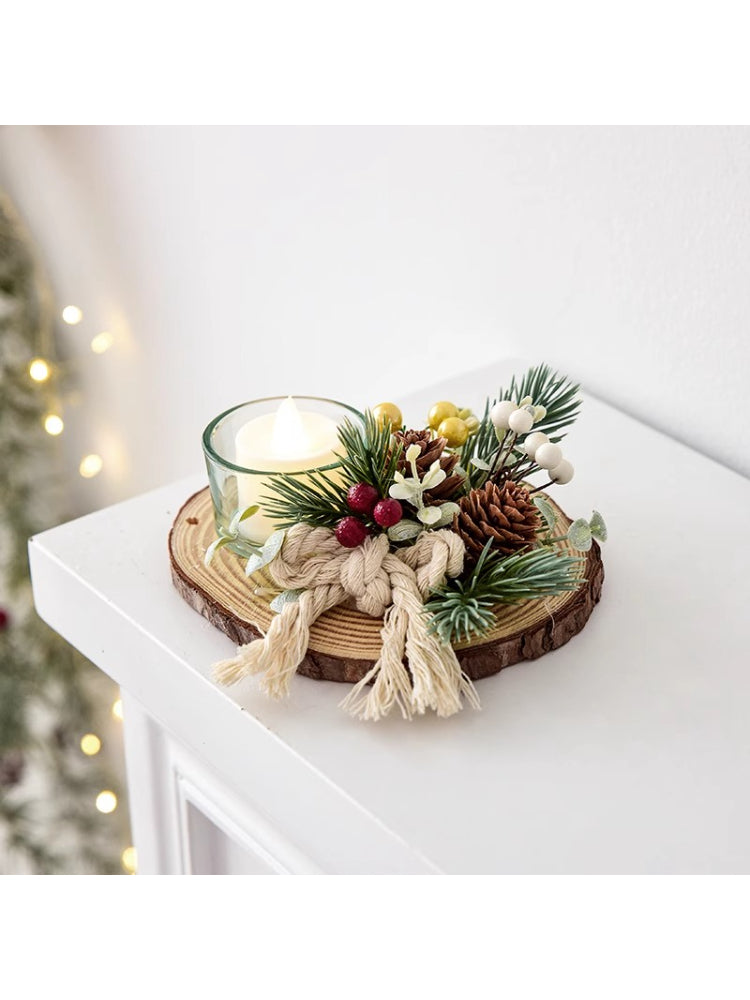 Christmas Candle Holder Decor – Rustic Pine Cone & Red Berry Holiday Centerpiece  Decorla
