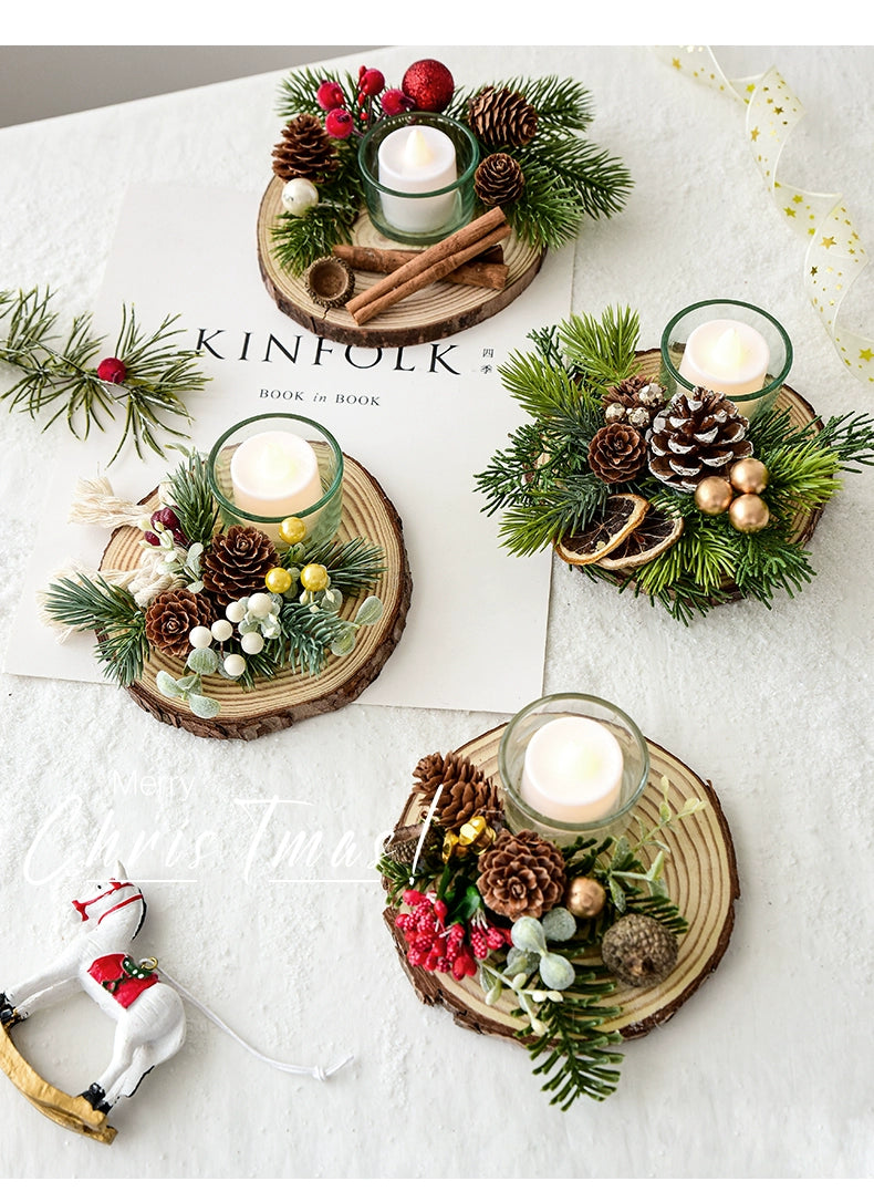 Christmas Candle Holder Decor – Rustic Pine Cone & Red Berry Holiday Centerpiece  Decorla