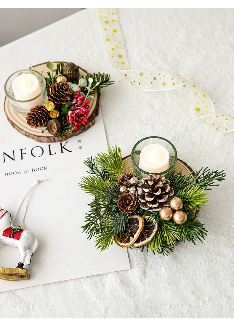 Christmas Candle Holder Decor – Rustic Pine Cone & Red Berry Holiday Centerpiece  Decorla