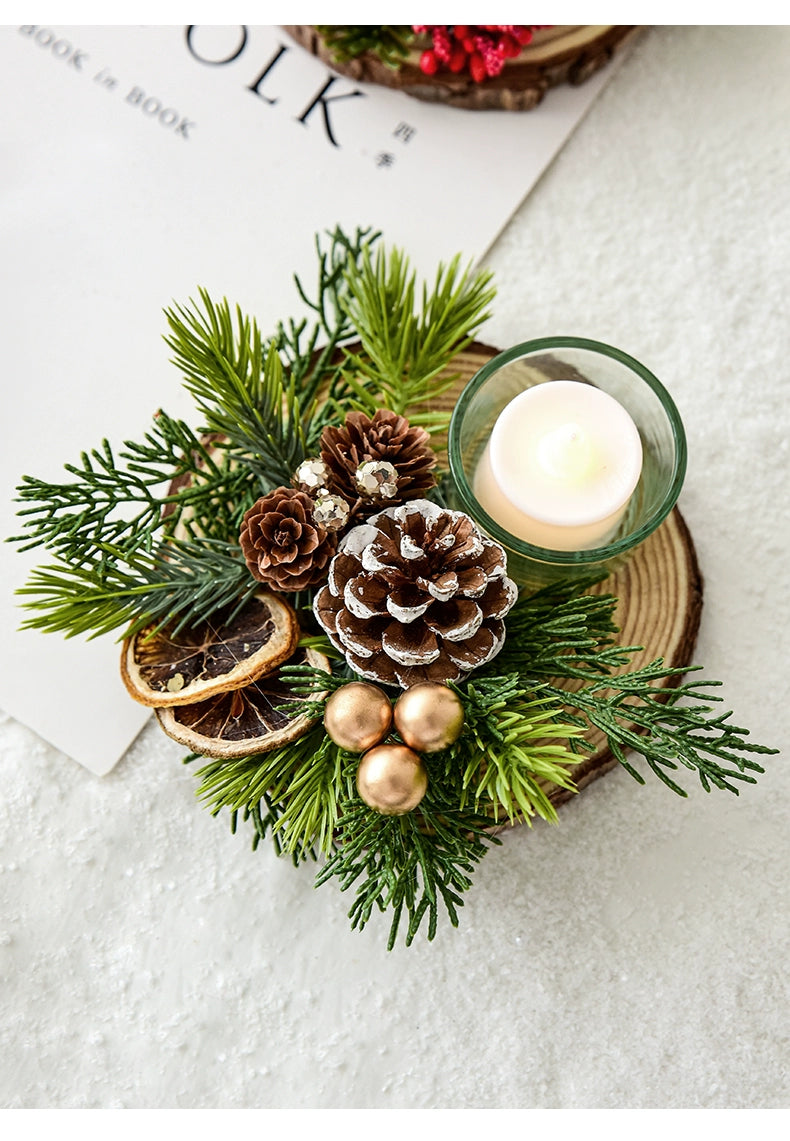 Christmas Candle Holder Decor – Rustic Pine Cone & Red Berry Holiday Centerpiece  Decorla