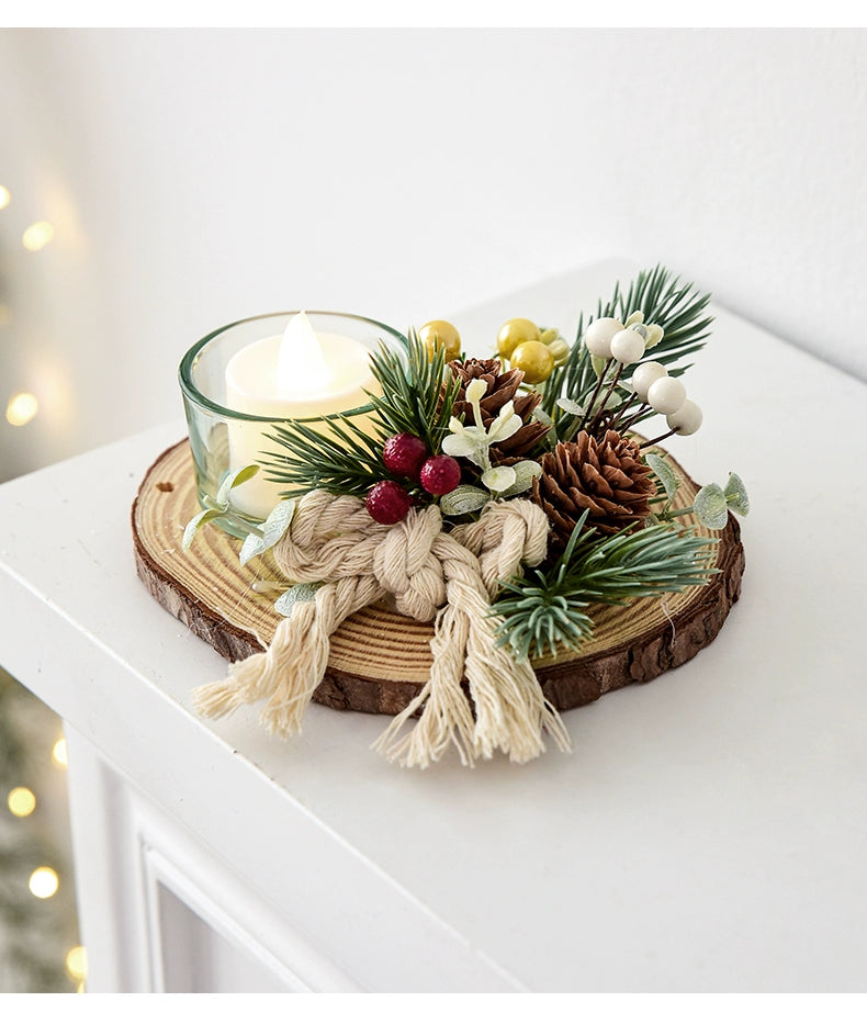 Christmas Candle Holder Decor – Rustic Pine Cone & Red Berry Holiday Centerpiece  Decorla