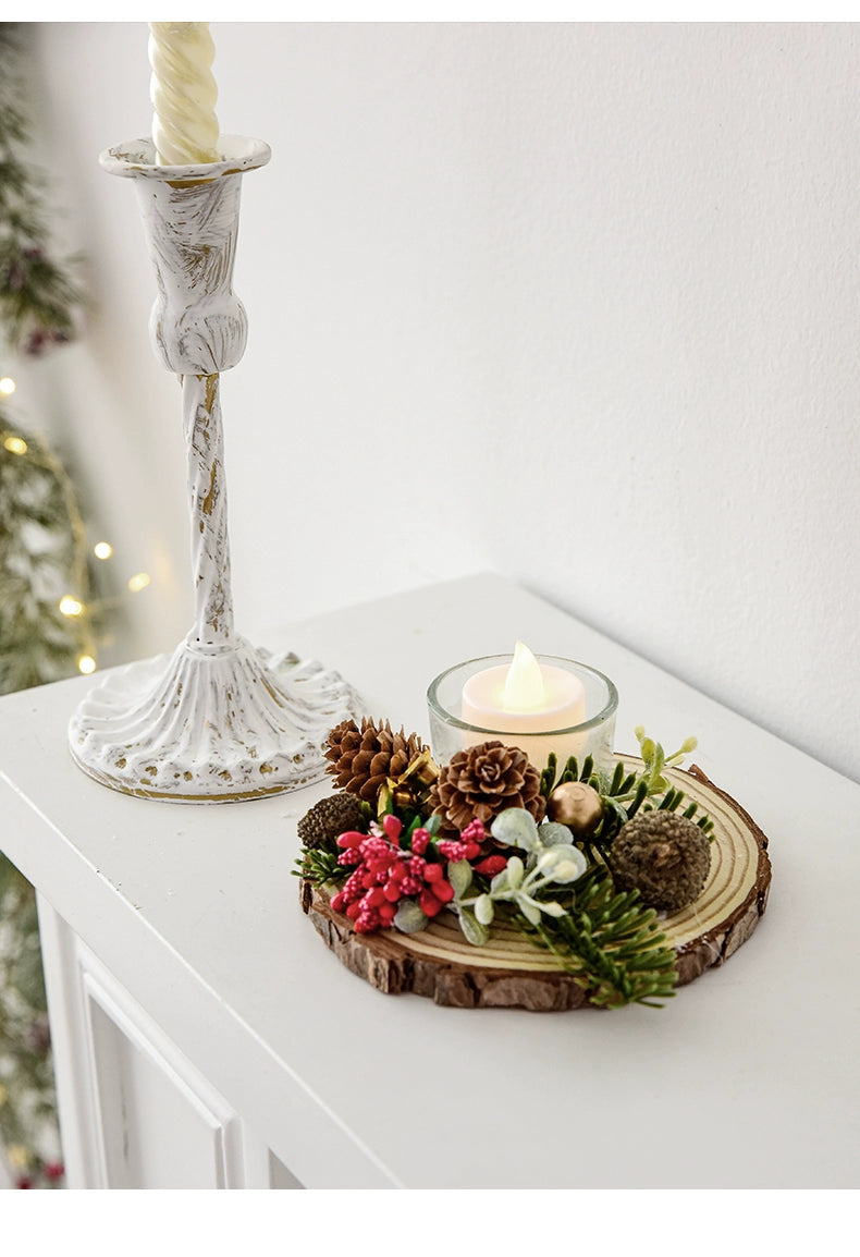 Christmas Candle Holder Decor – Rustic Pine Cone & Red Berry Holiday Centerpiece  Decorla