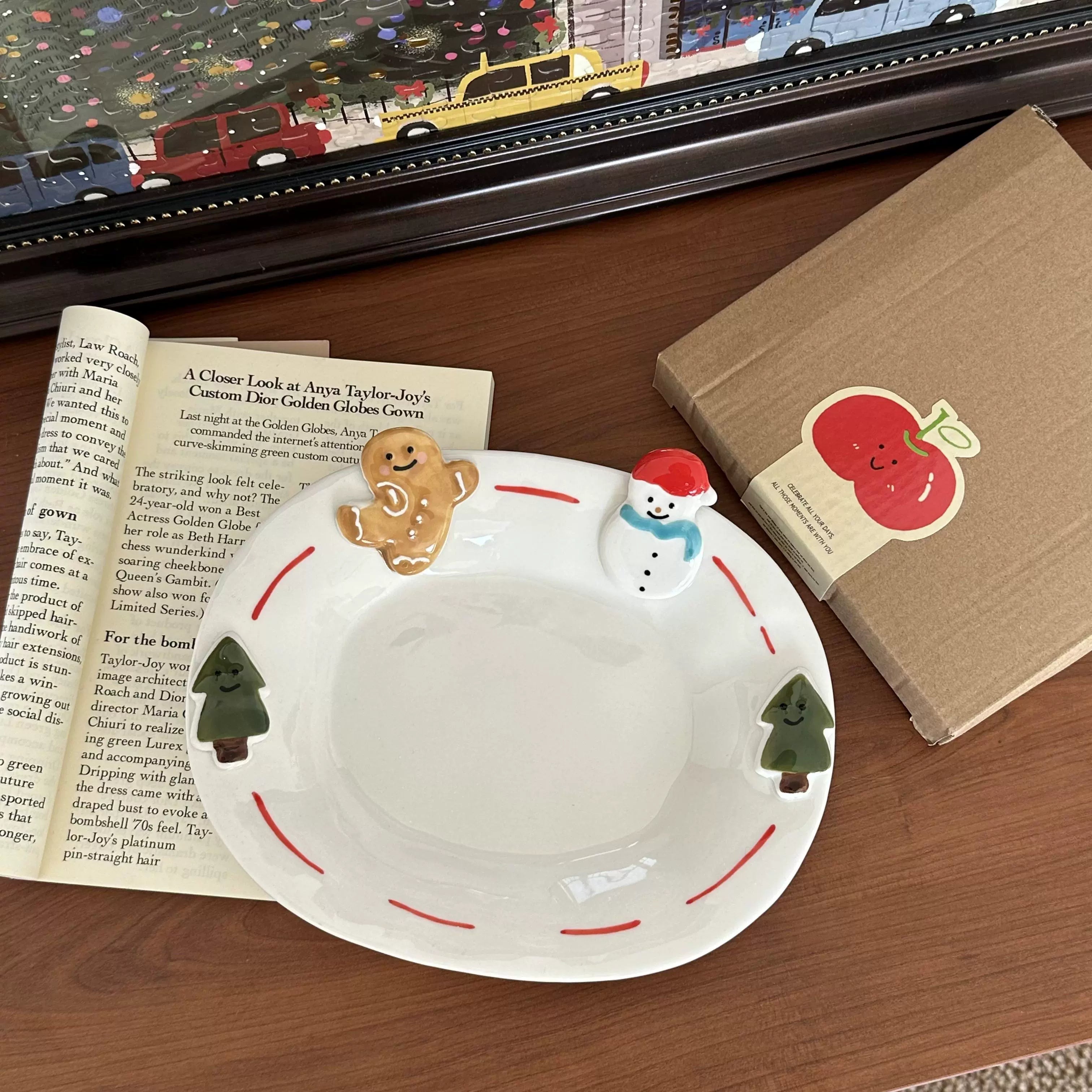 Christmas Ceramic Dessert Plate – Cute Hand-Painted Holiday Tableware Set  Decorla