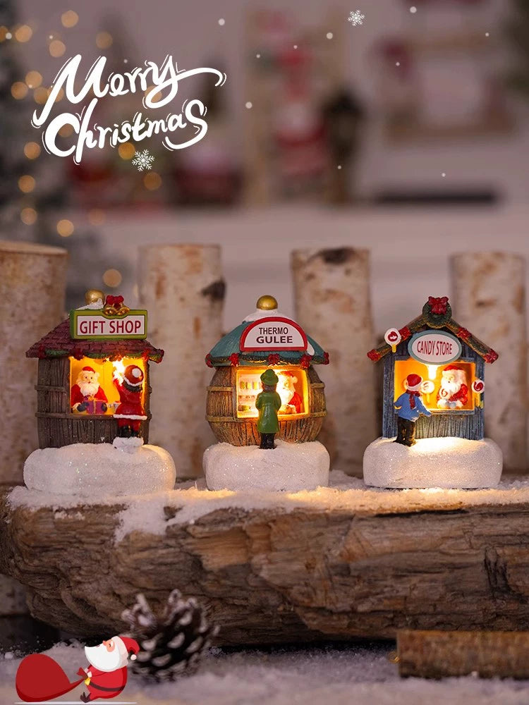 Christmas Resin House Decor – Santa Claus Miniature Shop LED Village Ornament  Decorla