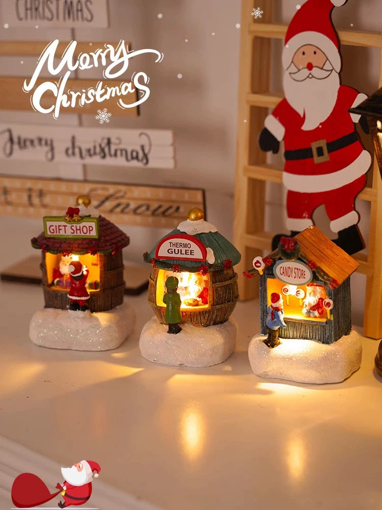 Christmas Resin House Decor – Santa Claus Miniature Shop LED Village Ornament  Decorla