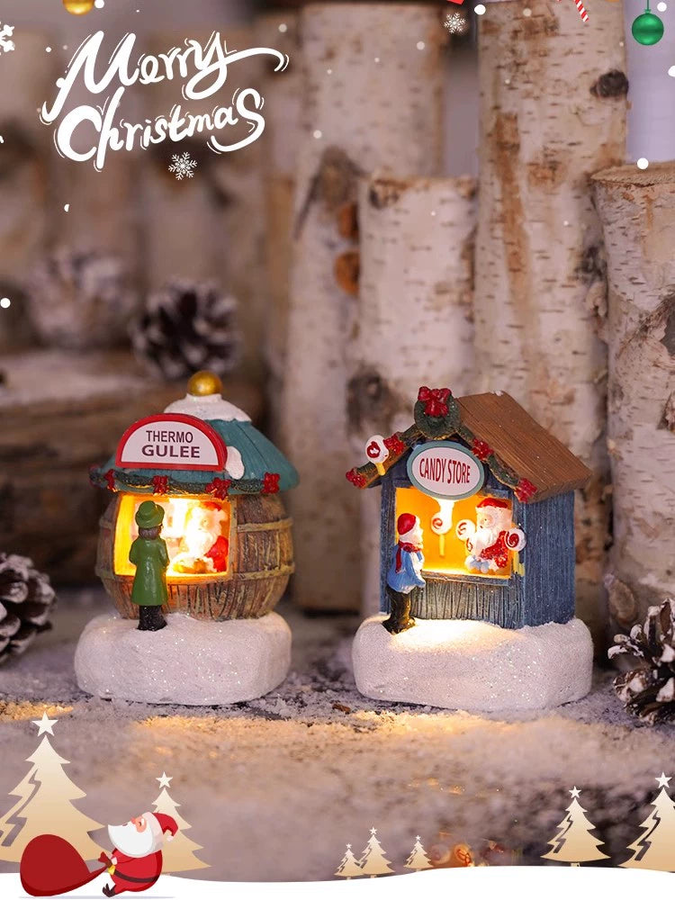 Christmas Resin House Decor – Santa Claus Miniature Shop LED Village Ornament  Decorla