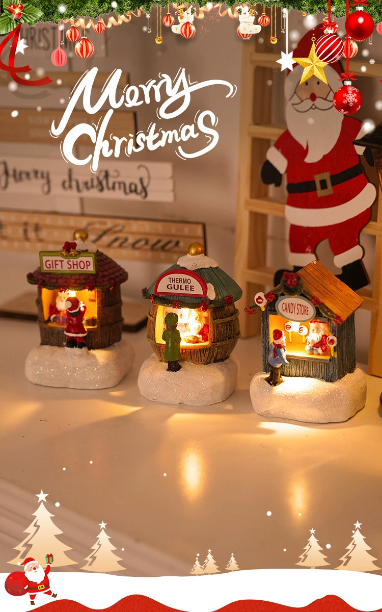 Christmas Resin House Decor – Santa Claus Miniature Shop LED Village Ornament  Decorla