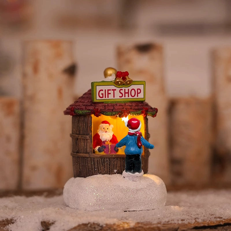 Christmas Resin House Decor – Santa Claus Miniature Shop LED Village Ornament  Decorla