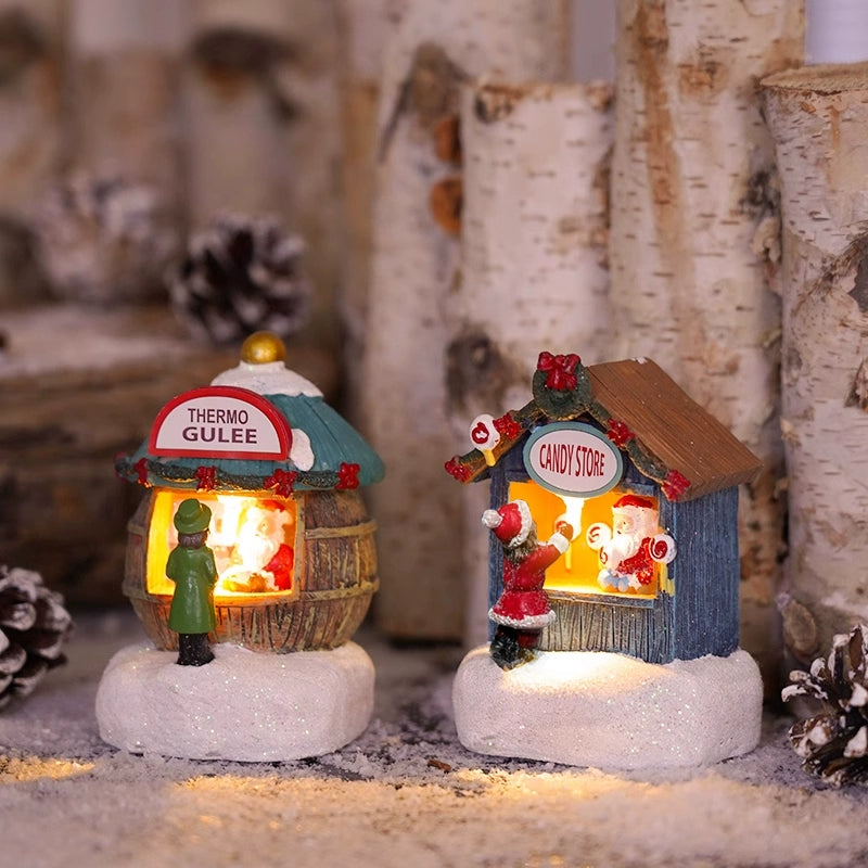 Christmas Resin House Decor – Santa Claus Miniature Shop LED Village Ornament  Decorla