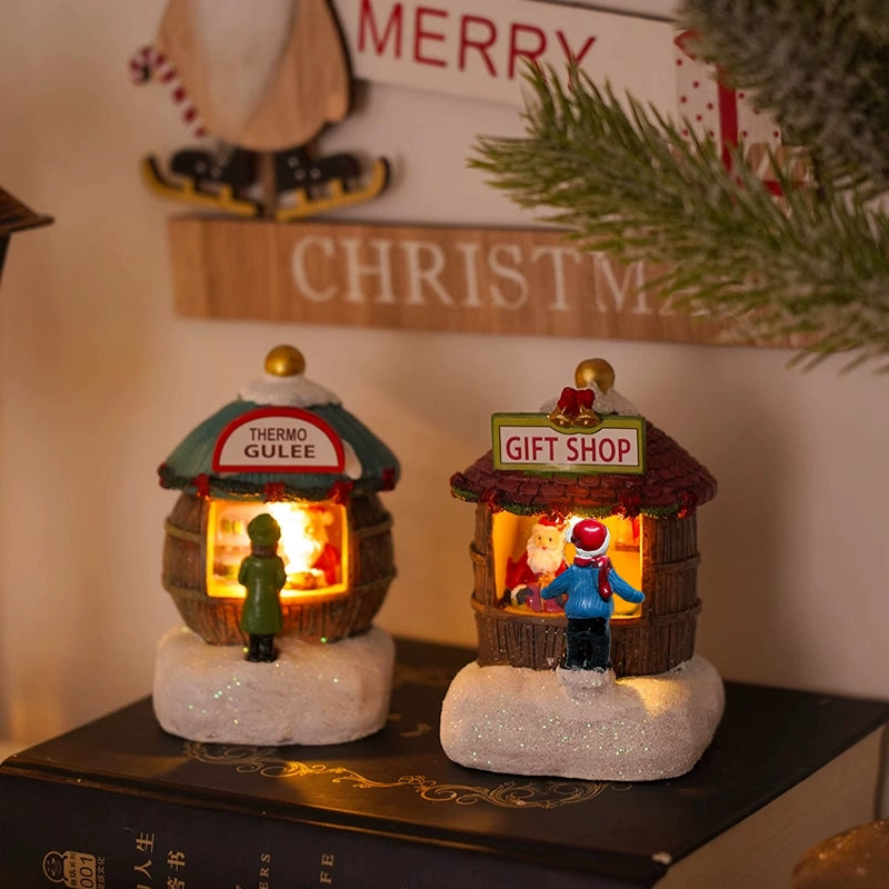 Christmas Resin House Decor – Santa Claus Miniature Shop LED Village Ornament  Decorla