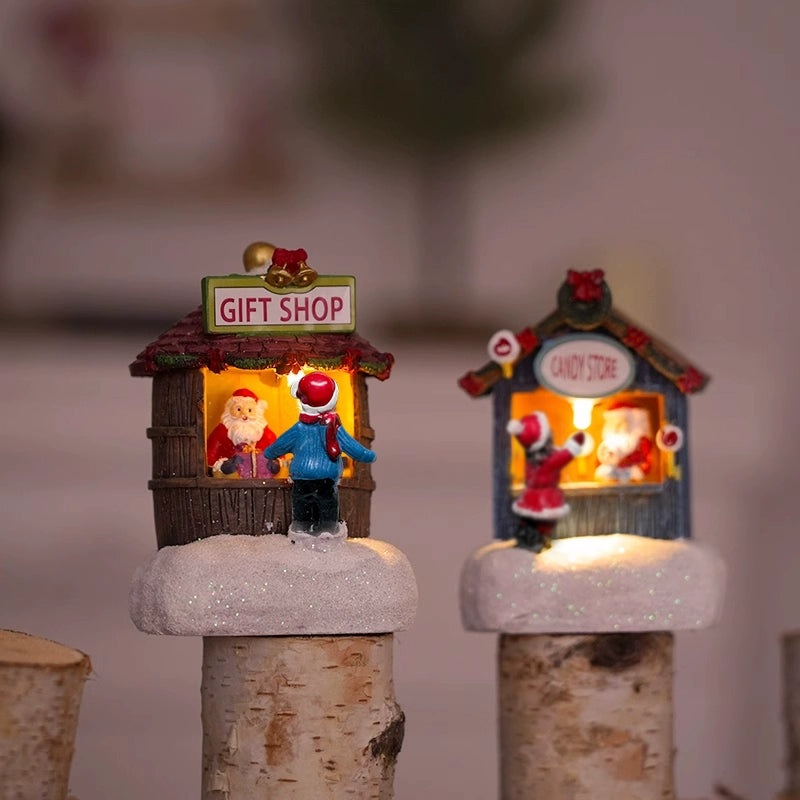 Christmas Resin House Decor – Santa Claus Miniature Shop LED Village Ornament  Decorla
