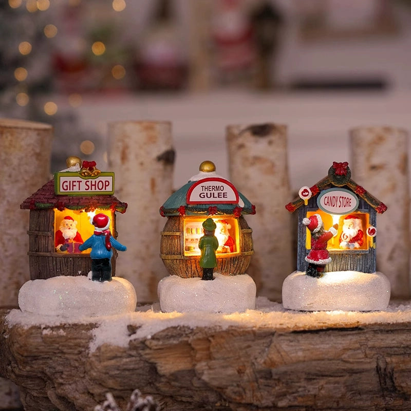 Christmas Resin House Decor – Santa Claus Miniature Shop LED Village Ornament  Decorla
