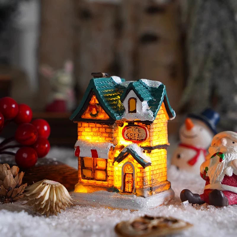 Christmas Resin House Decor – Santa Claus Miniature Shop LED Village Ornament  Decorla