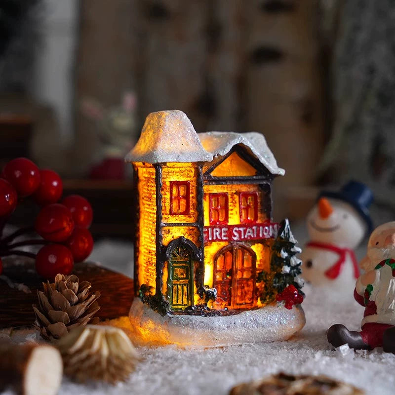 Christmas Resin House Decor – Santa Claus Miniature Shop LED Village Ornament  Decorla