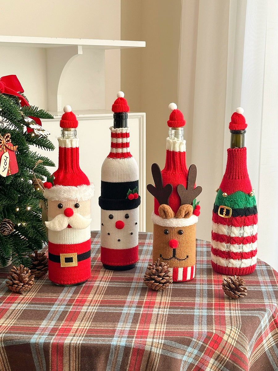 Christmas Wine Bottle Cover – Santa & Reindeer Holiday Wine Decoration Set  Decorla