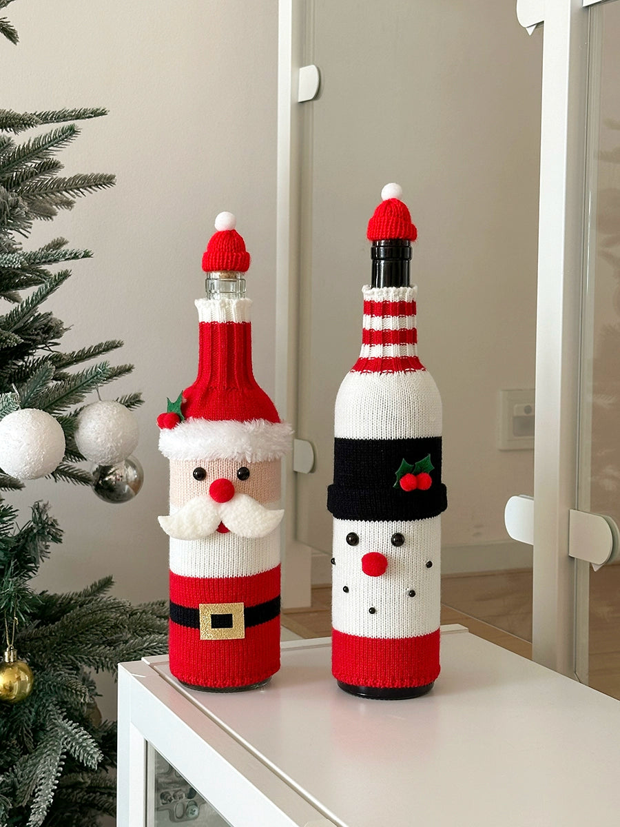Christmas Wine Bottle Cover – Santa & Reindeer Holiday Wine Decoration Set  Decorla