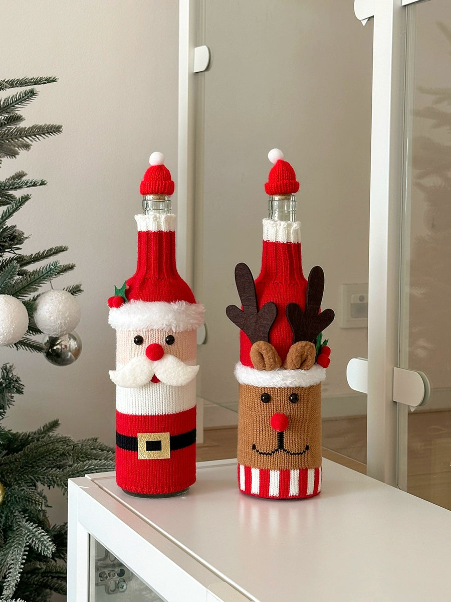 Christmas Wine Bottle Cover – Santa & Reindeer Holiday Wine Decoration Set  Decorla