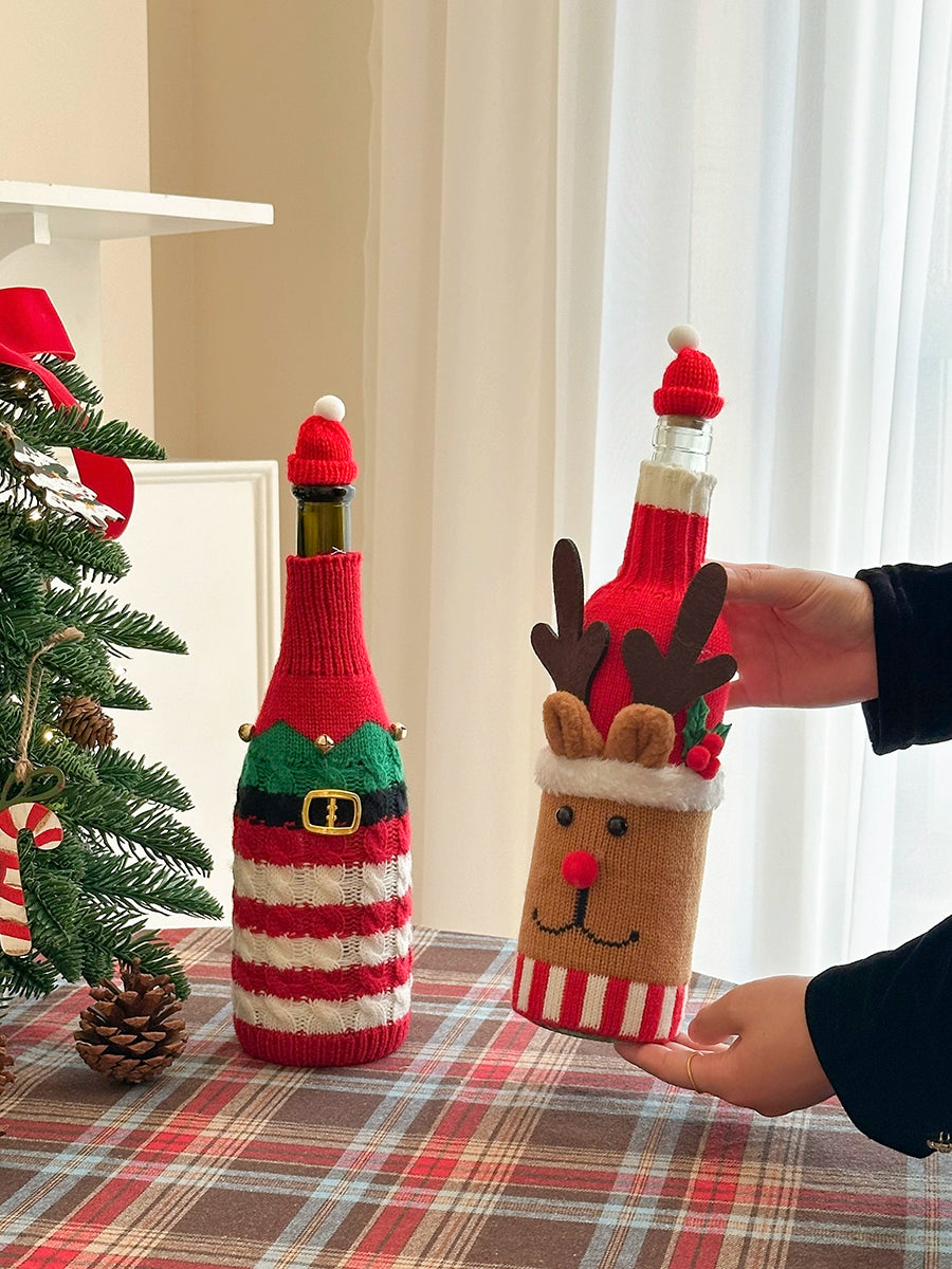 Christmas Wine Bottle Cover – Santa & Reindeer Holiday Wine Decoration Set  Decorla
