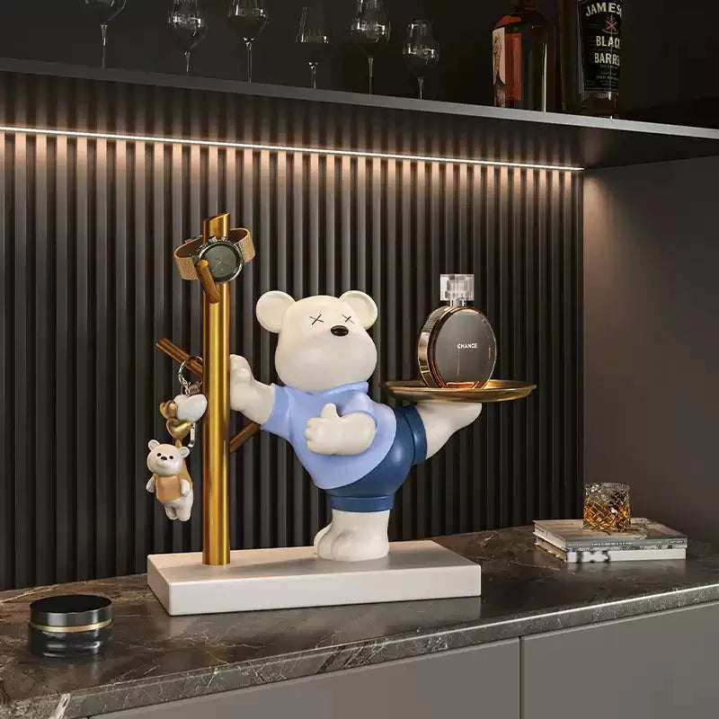 Bear key holder on entry shelf, stylish housewarming gift décor and room decoration