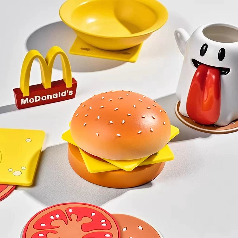 Creative Hamburger Shaped Drink Coaster Set – Stackable Silicone Cup Mats for Home & Office  Decorla