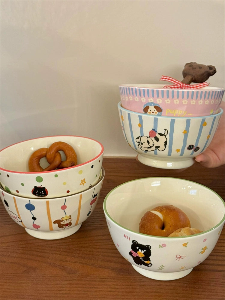 Cute Animal Ceramic Bowl – Kawaii Dog & Bear Japanese-Style Rice Bowl  Decorla