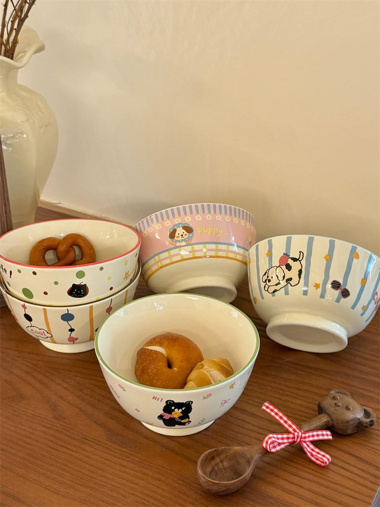 Cute Animal Ceramic Bowl – Kawaii Dog & Bear Japanese-Style Rice Bowl  Decorla