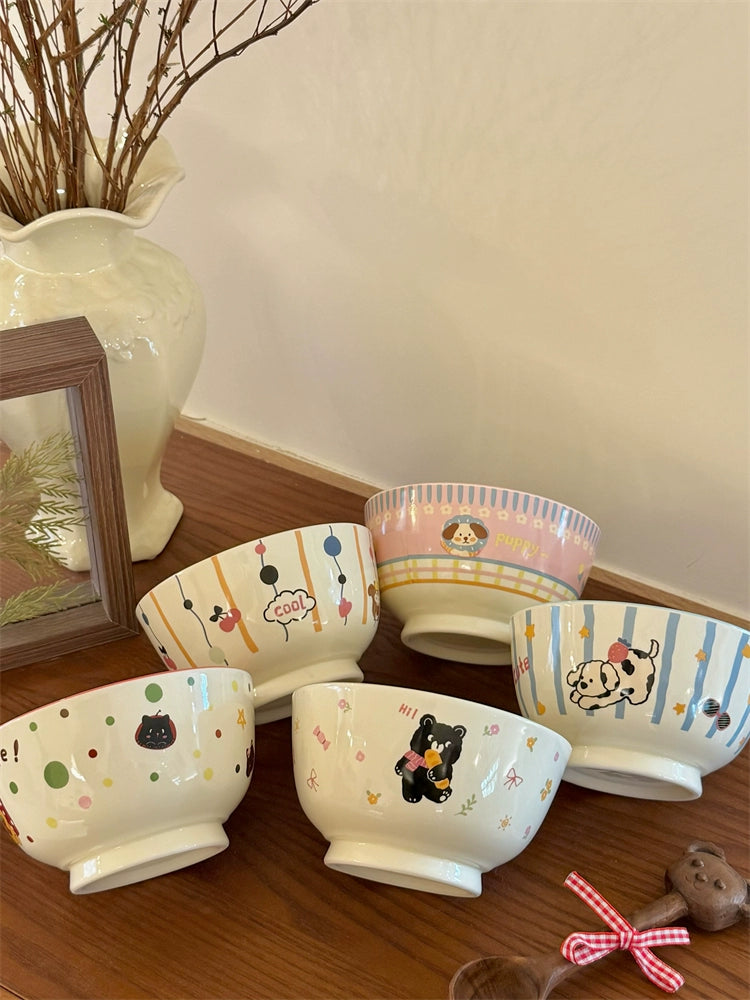 Cute Animal Ceramic Bowl – Kawaii Dog & Bear Japanese-Style Rice Bowl  Decorla