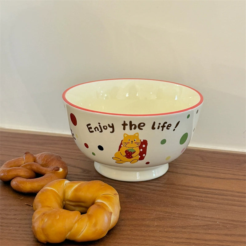 Cute Animal Ceramic Bowl – Kawaii Dog & Bear Japanese-Style Rice Bowl  Decorla