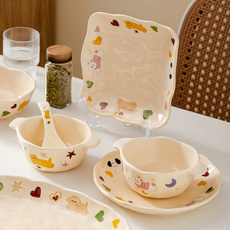 Cute Animal Ceramic Tableware – Kawaii Handmade Japanese-Style Dinner Set  Decorla