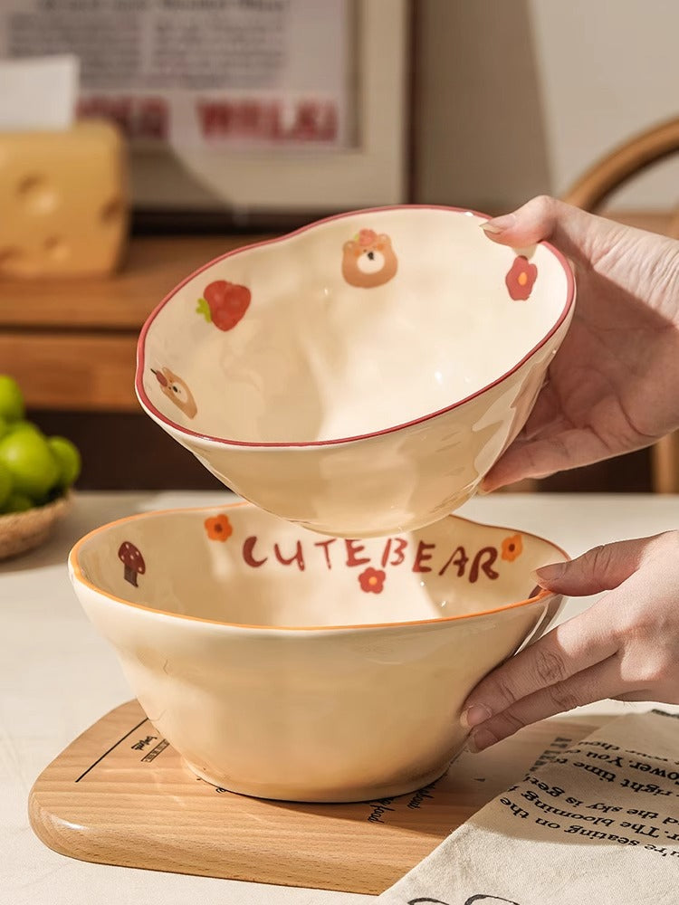 Cute Bear Ceramic Bowl – Handmade Japanese-Style Ramen & Noodle Bowl  Decorla