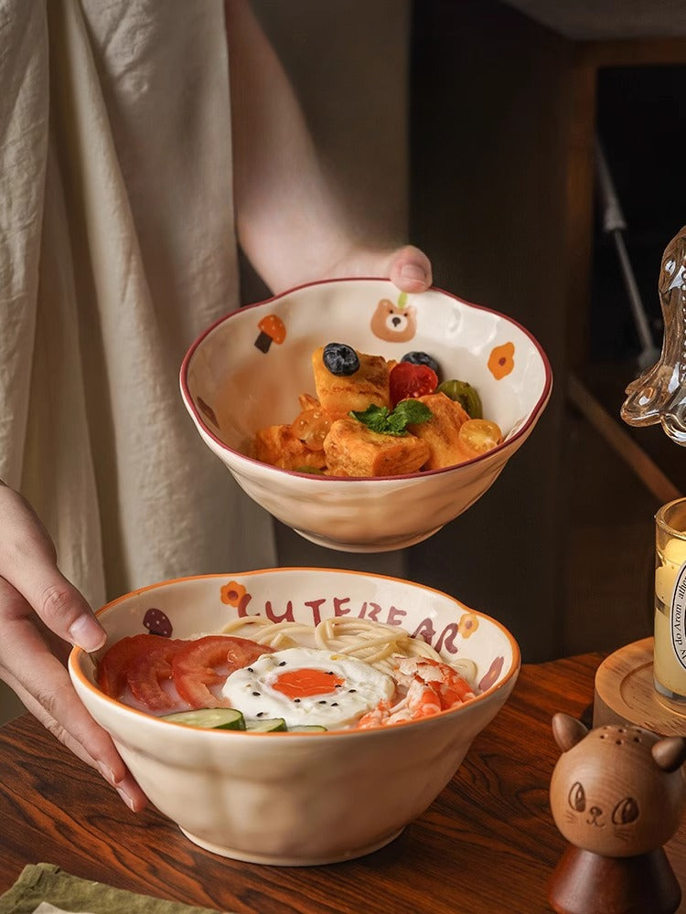 Cute Bear Ceramic Bowl – Handmade Japanese-Style Ramen & Noodle Bowl  Decorla