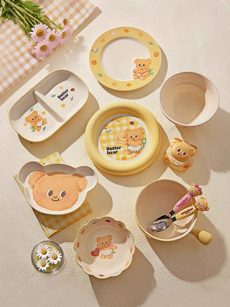 Cute Bear Ceramic Tableware – Butterbear Kids Dinnerware Set with Bowls & Plates  Decorla