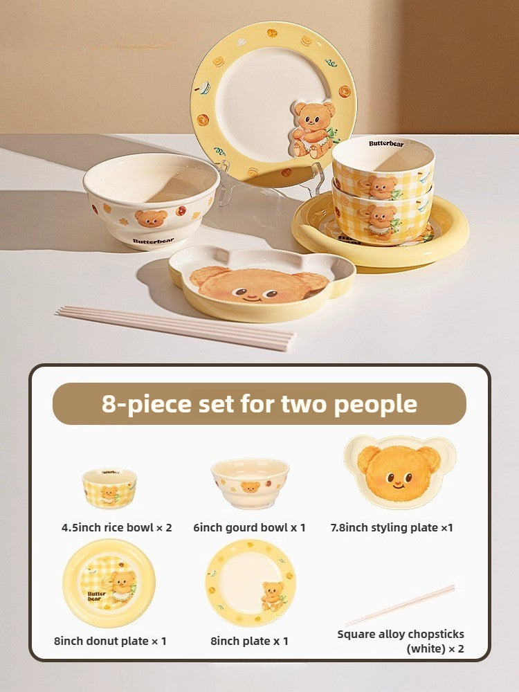 Cute Bear Ceramic Tableware – Butterbear Kids Dinnerware Set with Bowls & Plates  Decorla