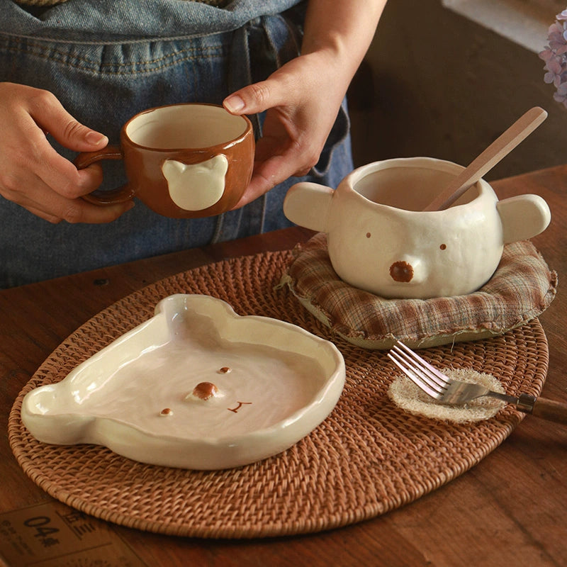Cute Bear Ceramic Tableware – Handmade Japanese-Style Pottery Dinnerware Set  Decorla
