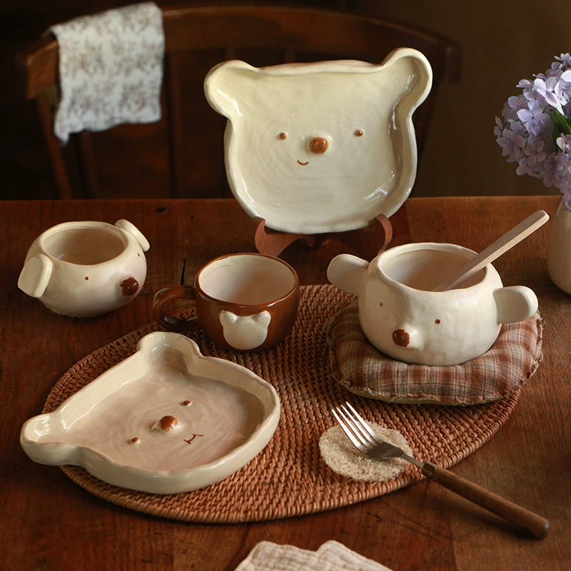 Cute Bear Ceramic Tableware – Handmade Japanese-Style Pottery Dinnerware Set  Decorla