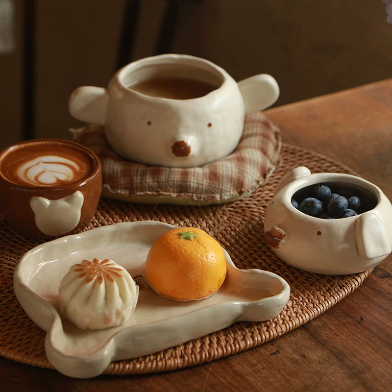 Cute Bear Ceramic Tableware – Handmade Japanese-Style Pottery Dinnerware Set  Decorla
