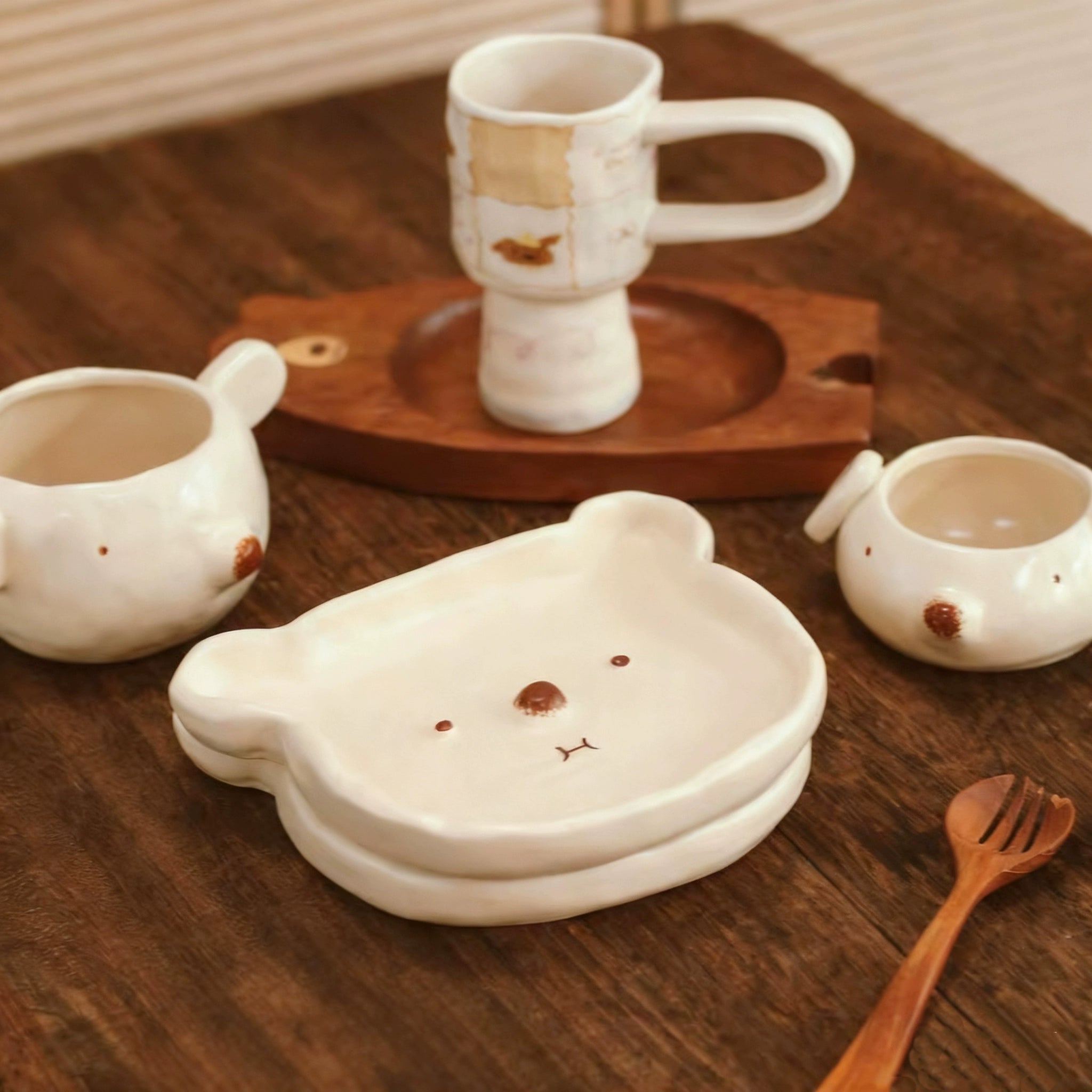 Cute Bear Ceramic Tableware – Handmade Japanese-Style Pottery Dinnerware Set  Decorla