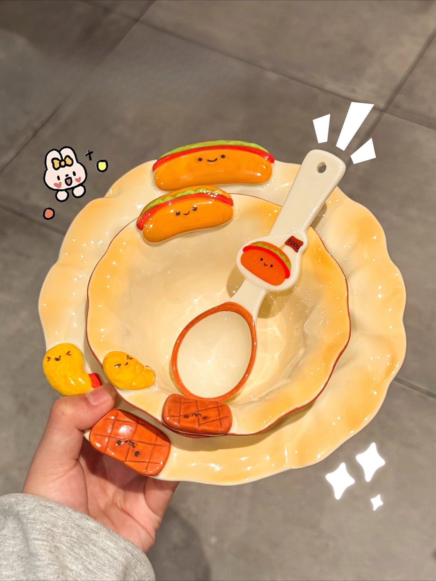 Cute Bread Ceramic Dinnerware Set – Kawaii Cartoon Tableware for Kids & Couples  Decorla