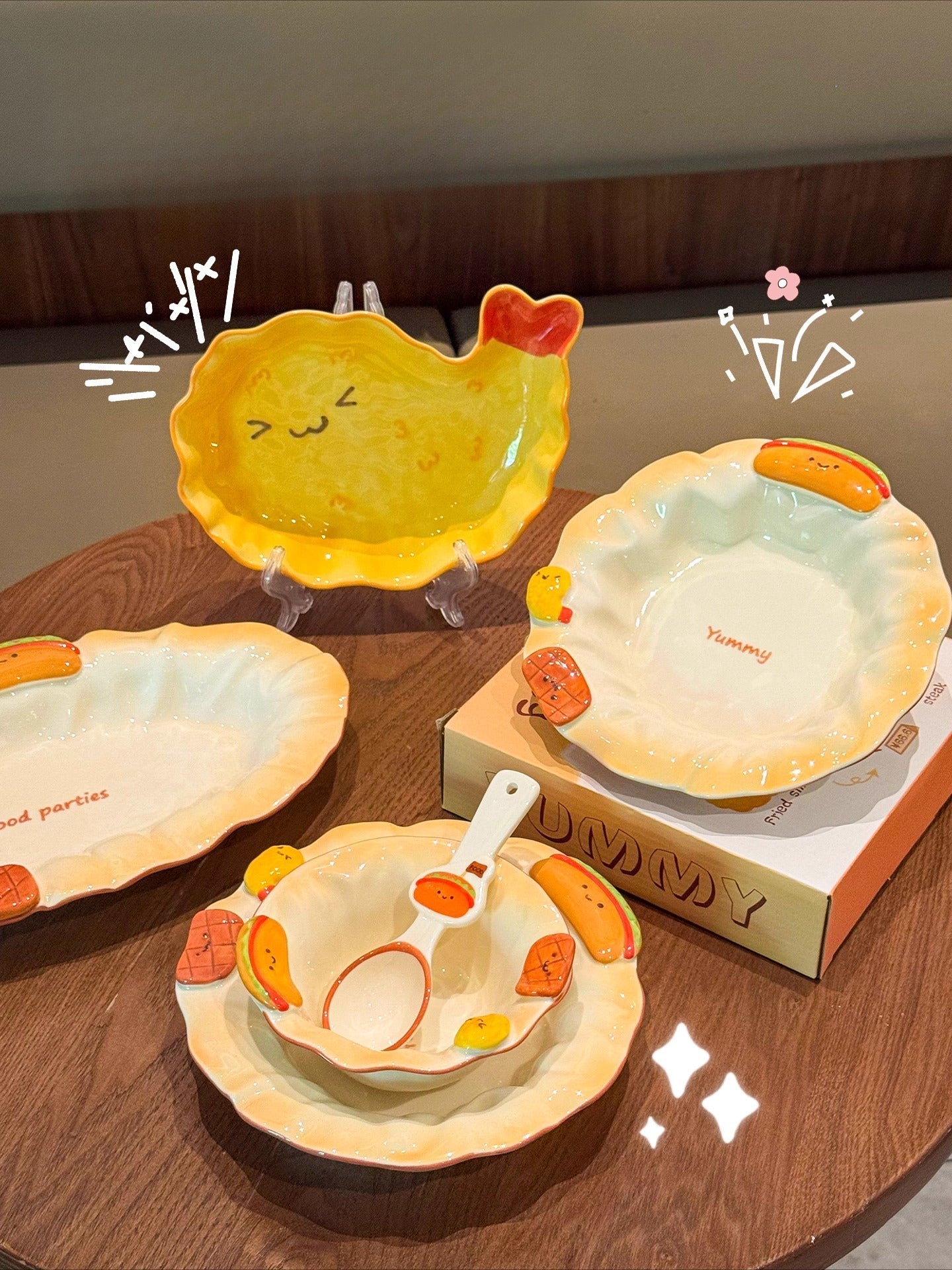Cute Bread Ceramic Dinnerware Set – Kawaii Cartoon Tableware for Kids & Couples  Decorla