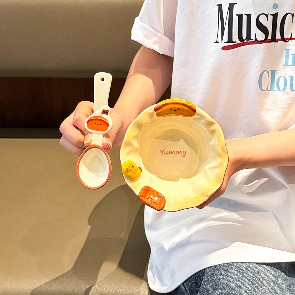 Cute Bread Ceramic Dinnerware Set – Kawaii Cartoon Tableware for Kids & Couples  Decorla
