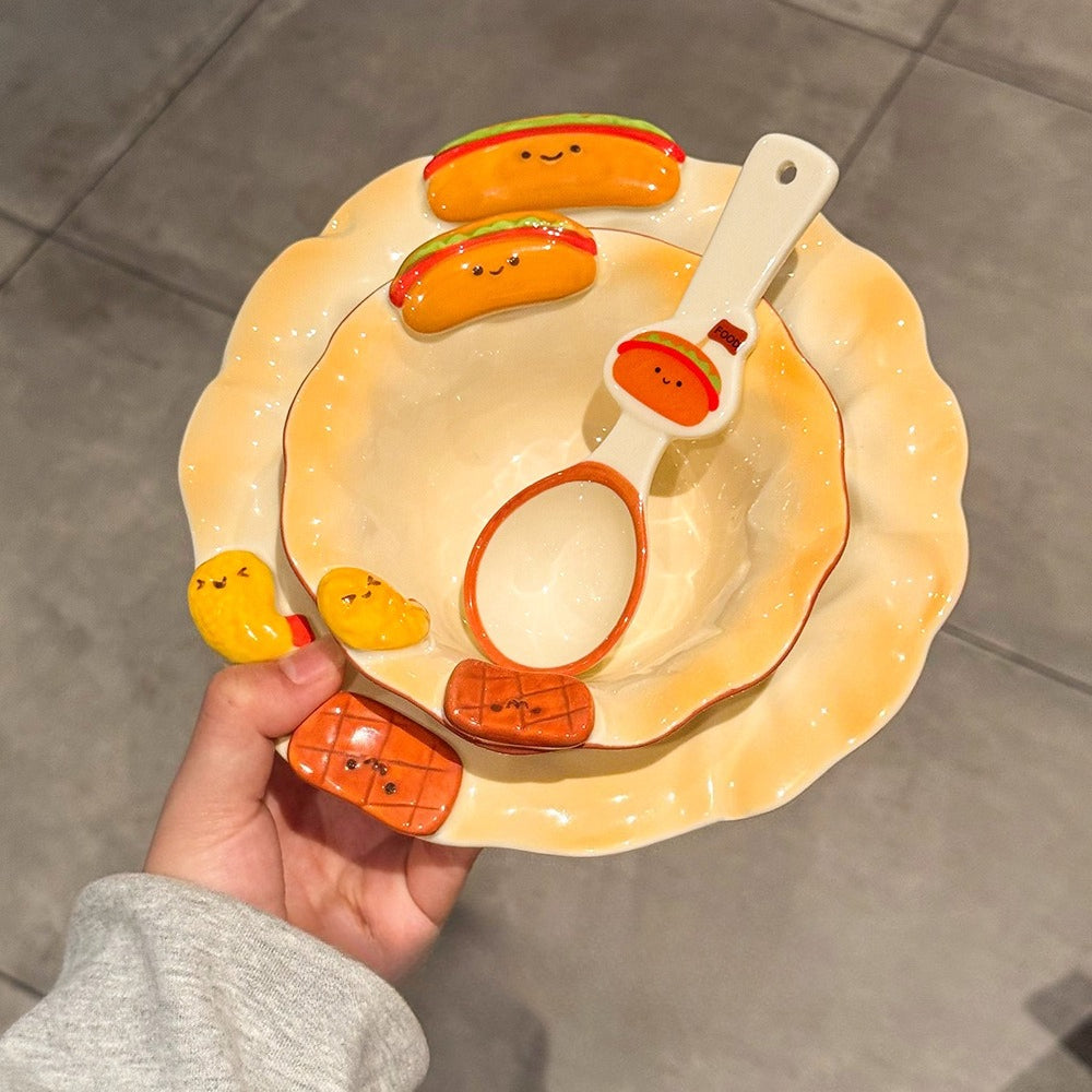 Cute Bread Ceramic Dinnerware Set – Kawaii Cartoon Tableware for Kids & Couples  Decorla