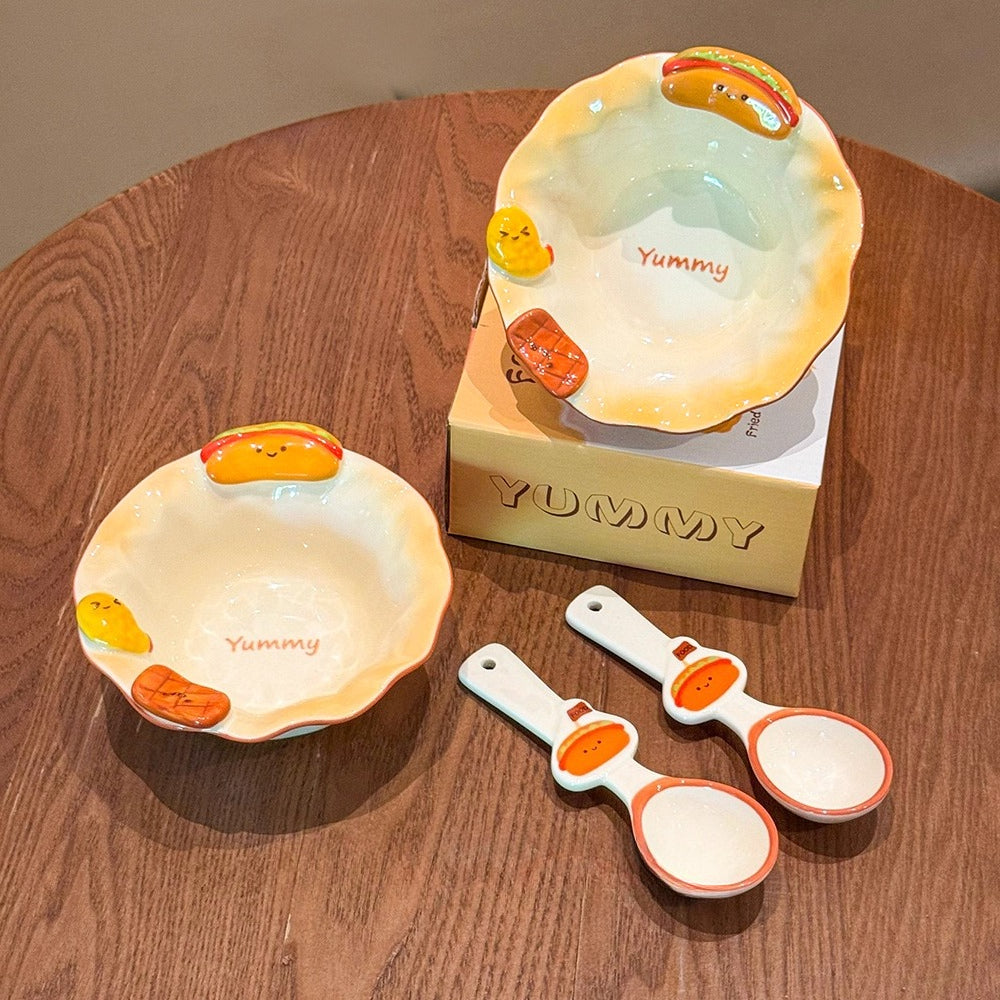 Cute Bread Ceramic Dinnerware Set – Kawaii Cartoon Tableware for Kids & Couples  Decorla