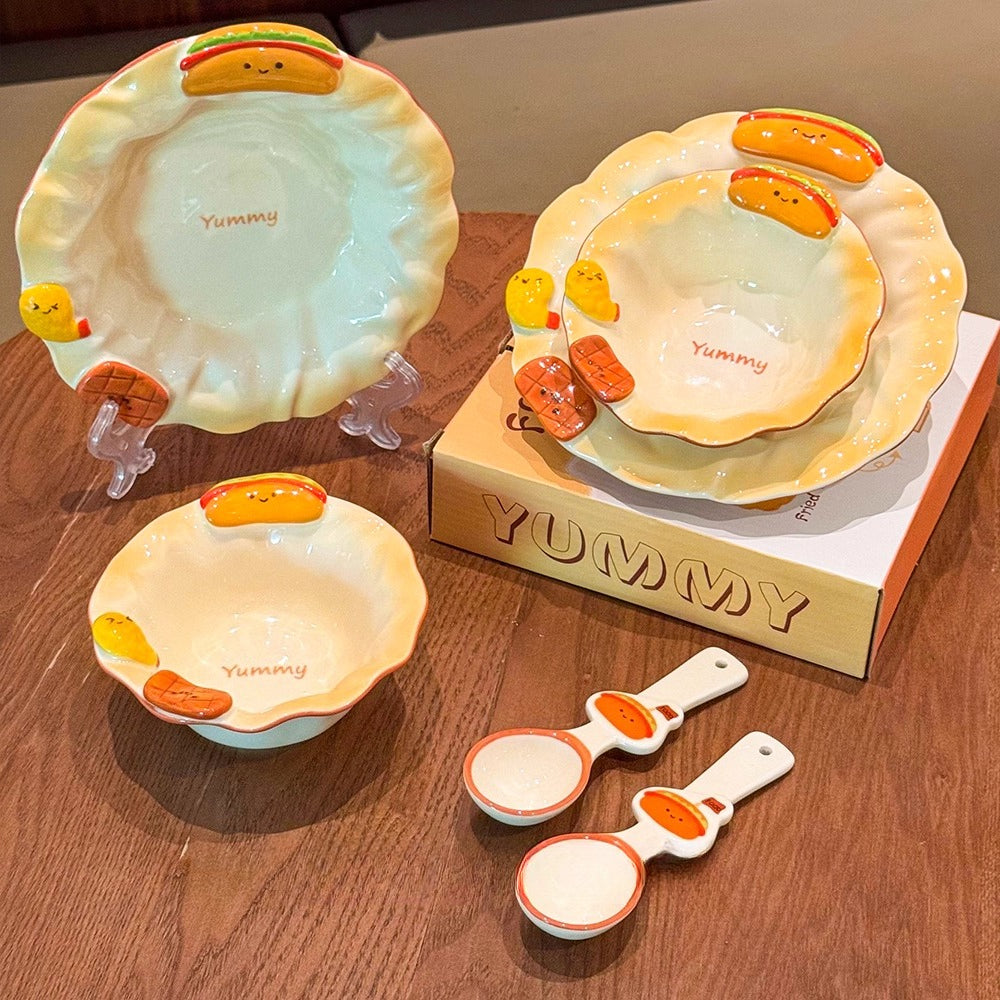 Cute Bread Ceramic Dinnerware Set – Kawaii Cartoon Tableware for Kids & Couples  Decorla