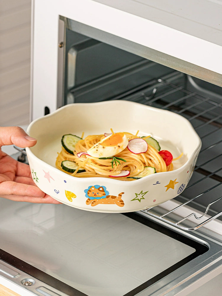 Cute Cartoon Ceramic Bowl – Handmade Deep Salad Plate for Kids & Family  Decorla