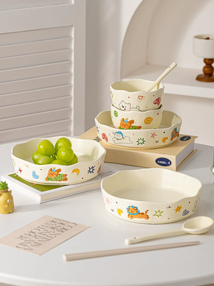 Cute Cartoon Ceramic Bowl – Handmade Deep Salad Plate for Kids & Family  Decorla